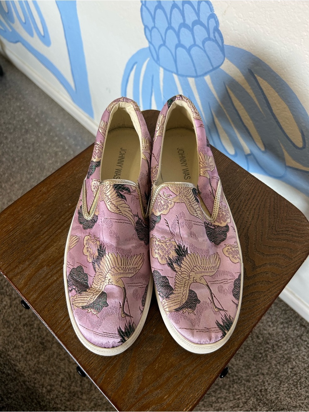 Johnny Was Crane Brocade Lilac & Gold Slip-On Sneakers - Size 9
